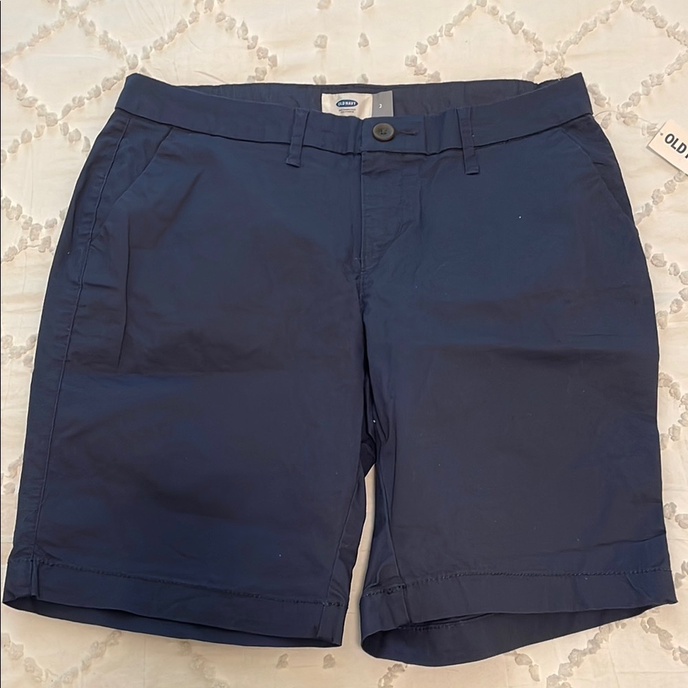 Old Navy Blue Flat Front Shorts Tailored Mid-Thigh